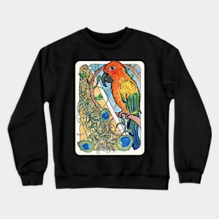 Sun Conure with Feathers and Sunflower Seeds Watercolor Print Crewneck Sweatshirt